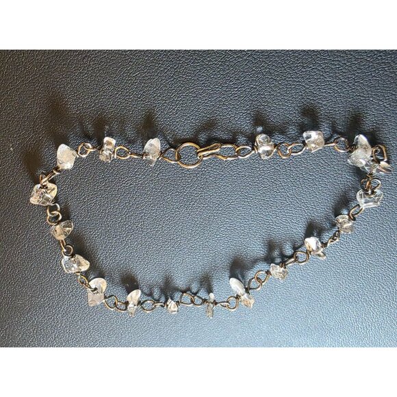 Silver Bracelet With Clear Quartz Crystal Chips 7.5" Hook Clasp - Picture 4 of 6